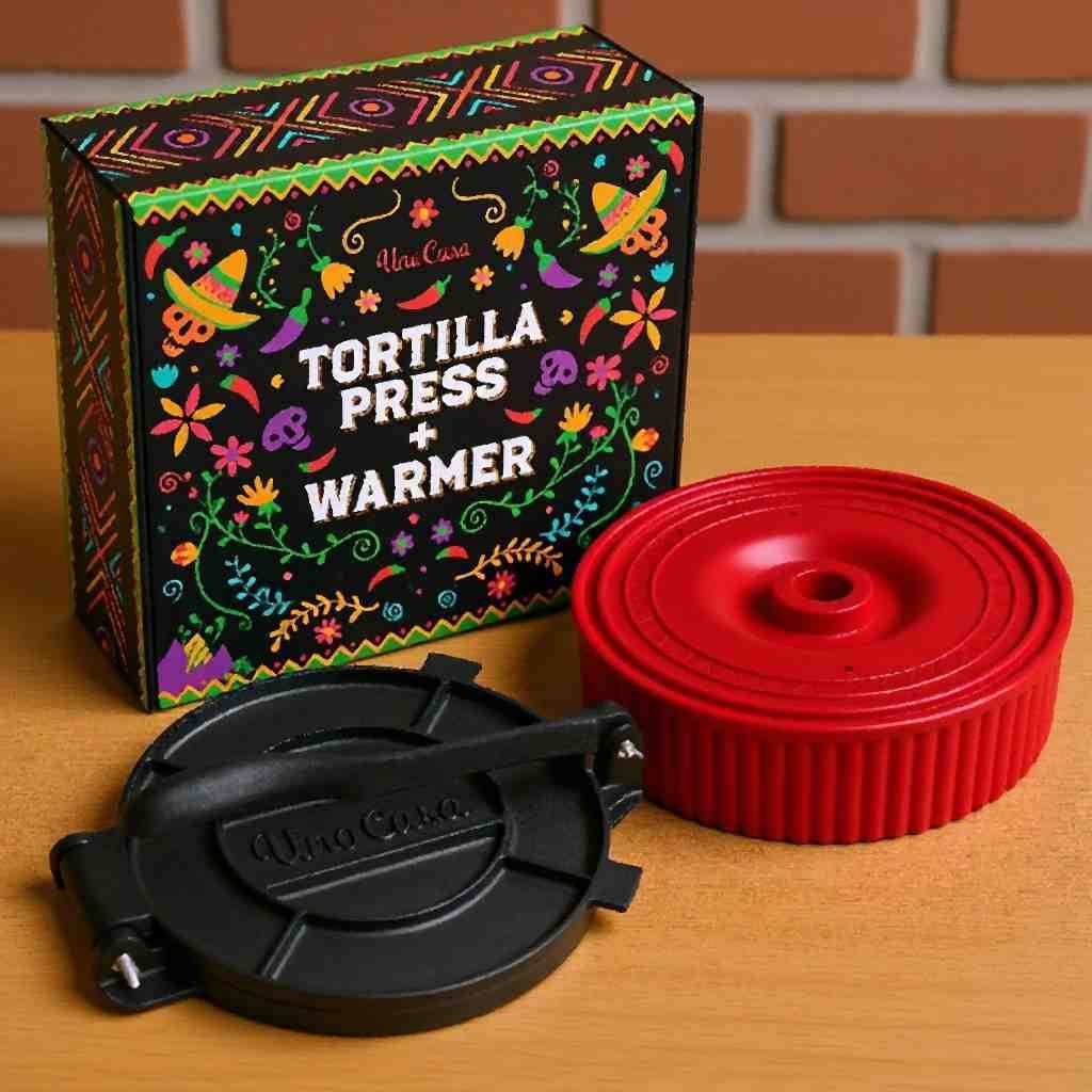 Uno Casa 8 Inch Cast Iron Tortilla Press with Warmer