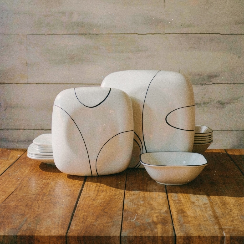 Corelle 18-Piece Square Set, Simple Lines