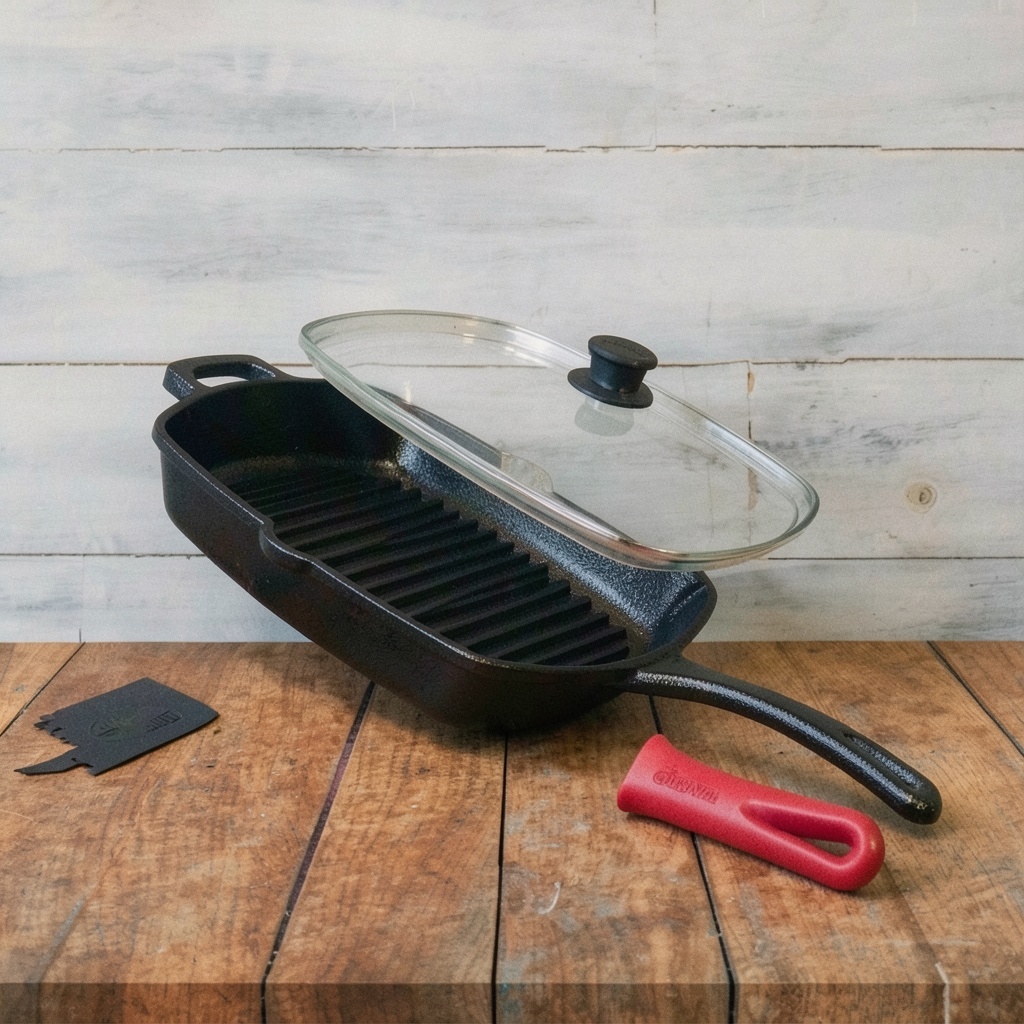 Cuisinel Cast Iron Square Grill Pan 10.5" with Lid