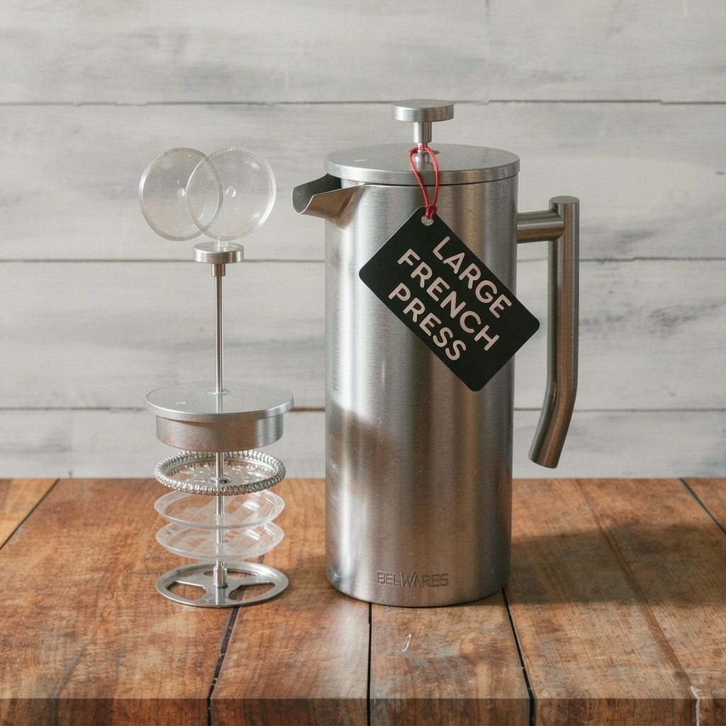Belwares French Press Coffee Maker, 50 oz Stainless Steel
