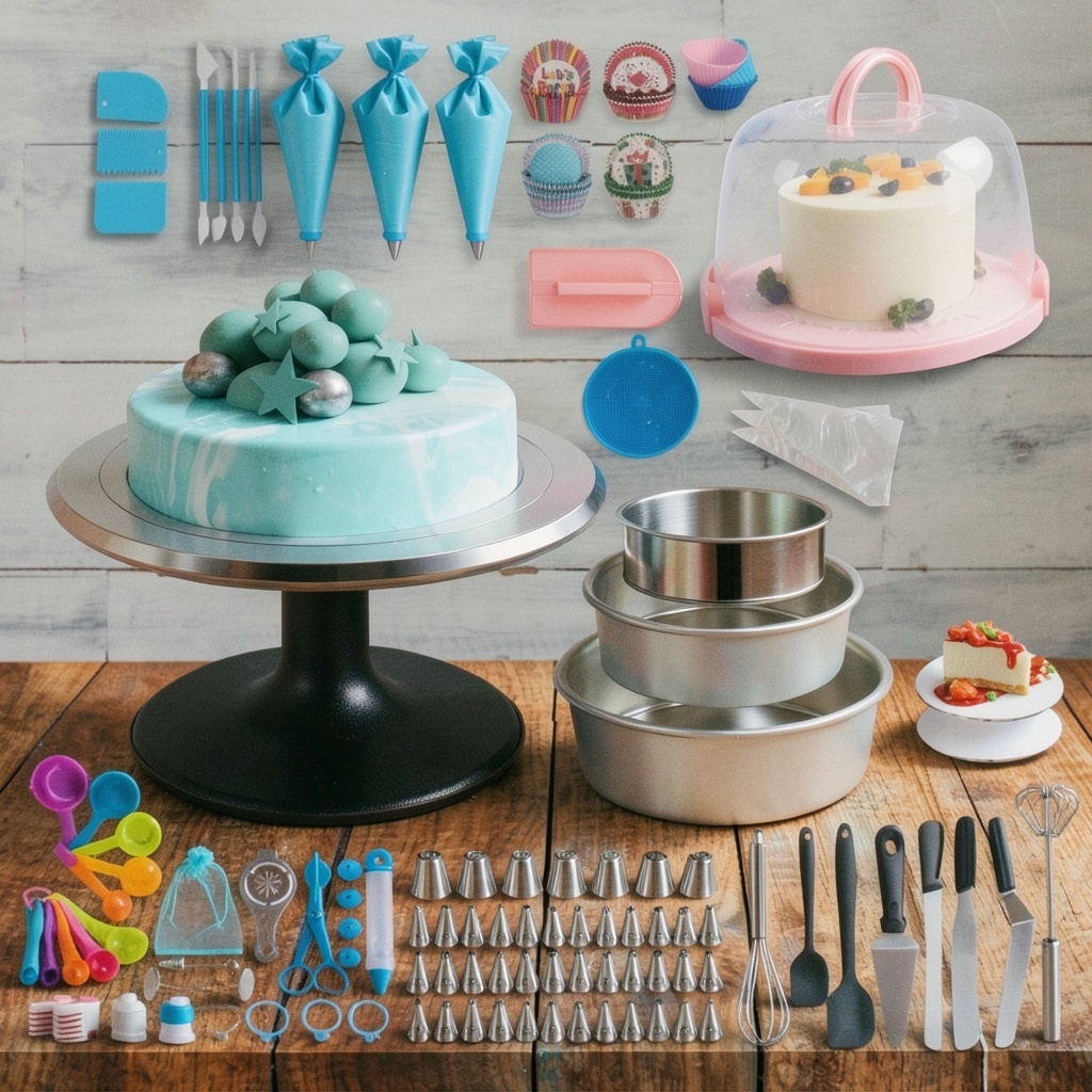Aluminum Alloy Revolving Cake Stand & Carrier - 268PCS Kit