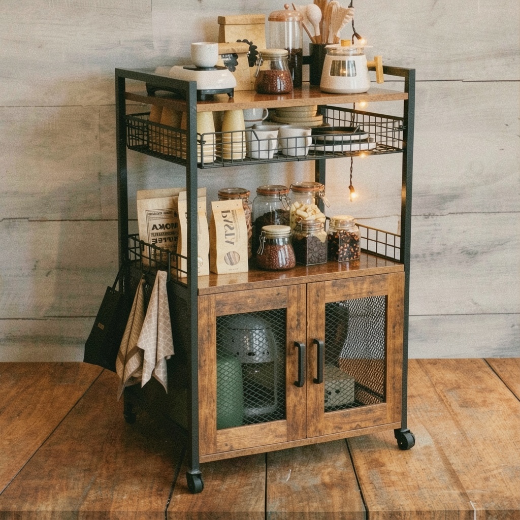 3-Tier Coffee Station Table on Wheels