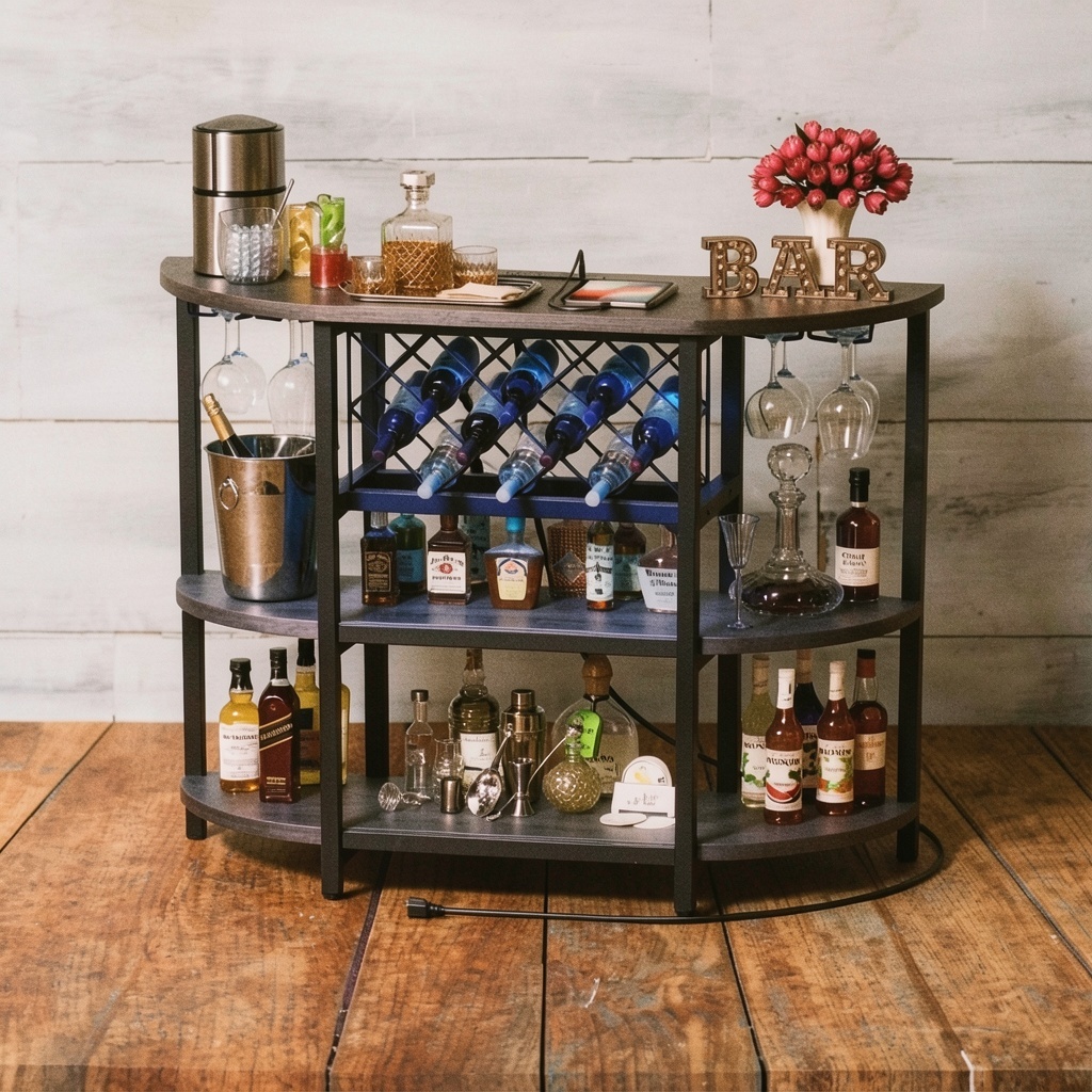 Zarler Bar Cart with Power Outlet & LED