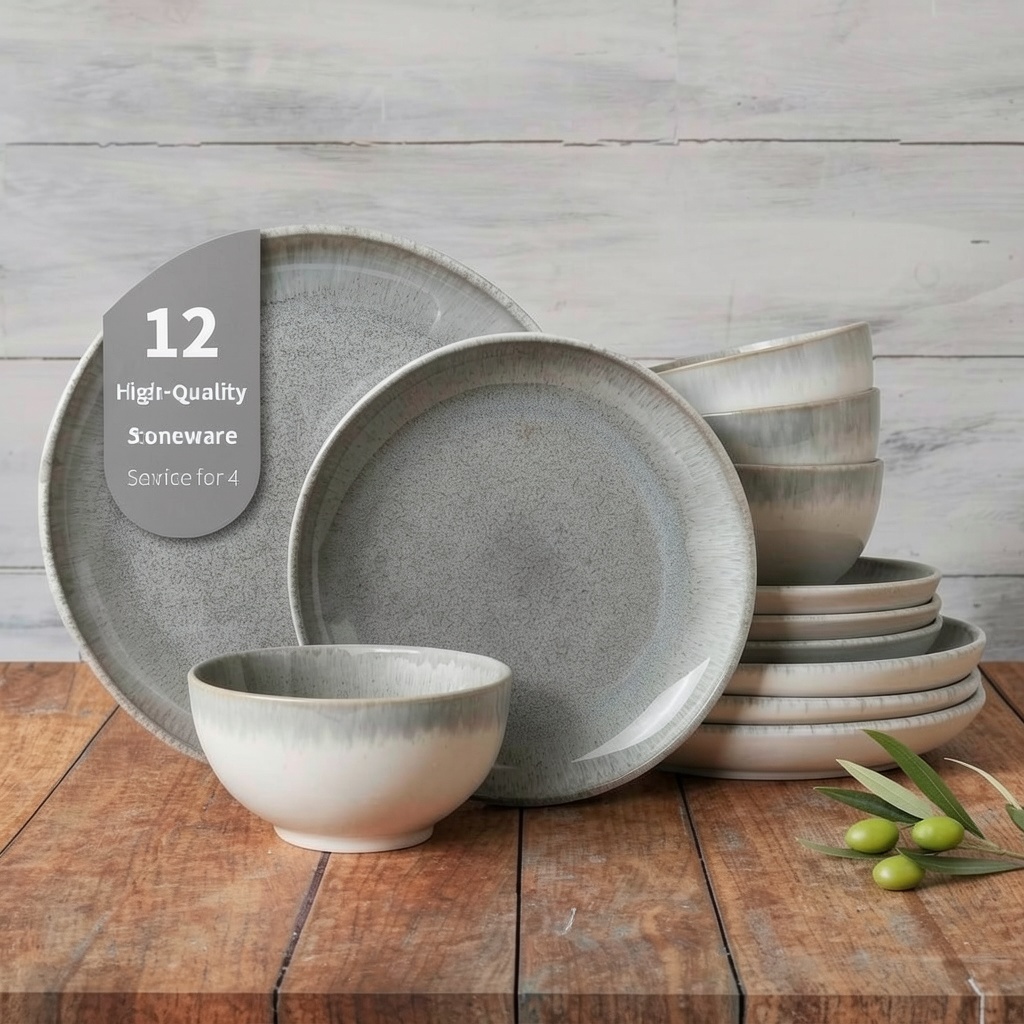 Gradient Green Stoneware 12-Piece Set