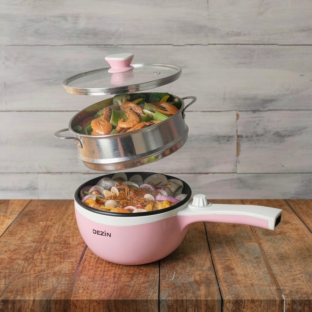 Dezin Hot Pot Electric with Steamer, 1.5L