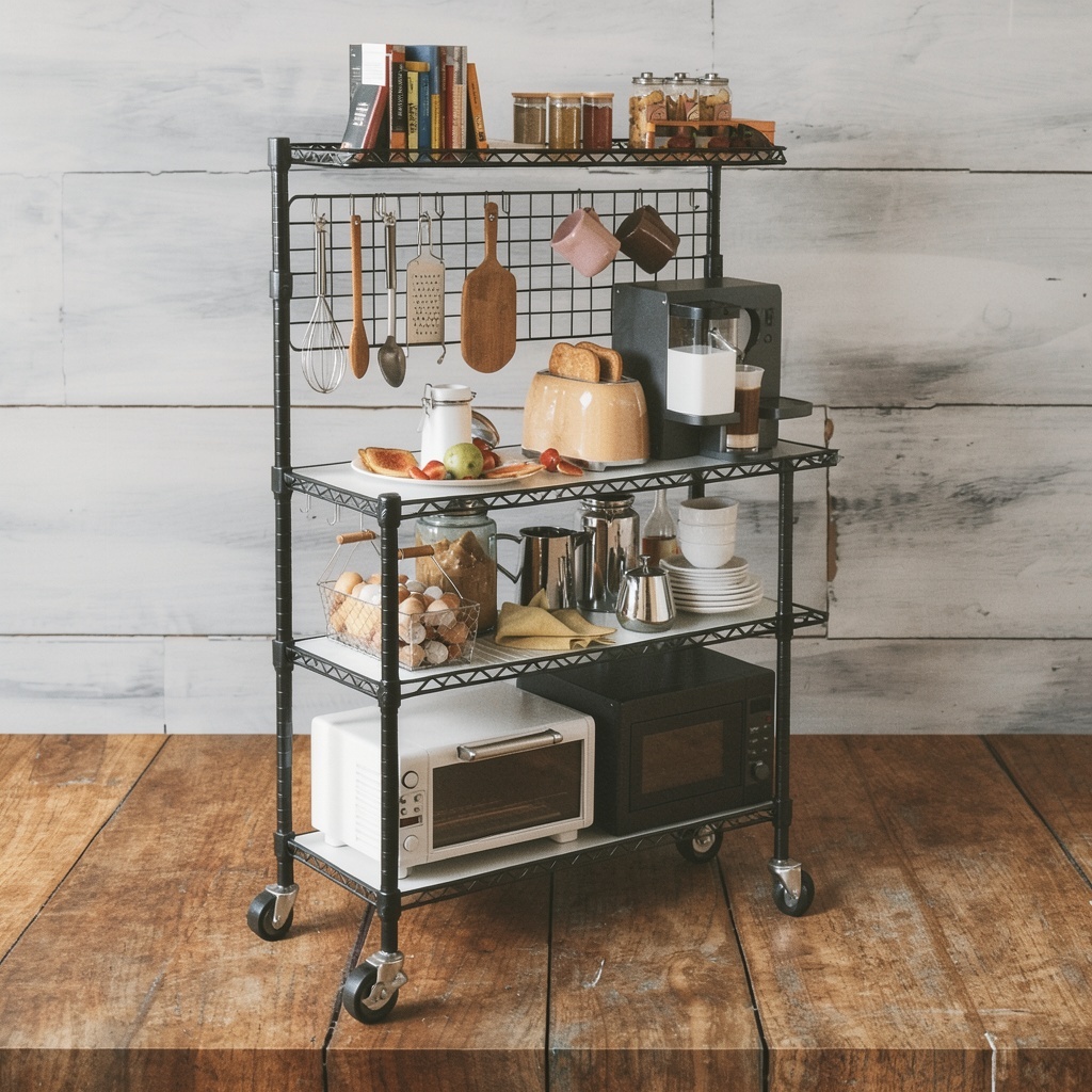 Leteuke Bakers Rack with Storage & Wheels, 42 Inch