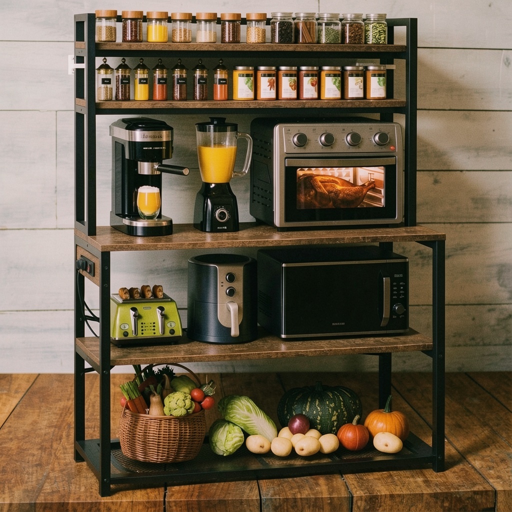 Denkee Large Bakers Rack with Power Outlets, 5-Tier