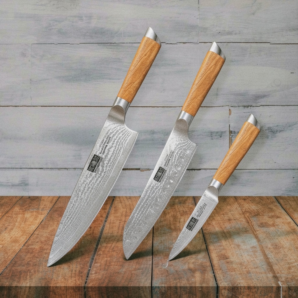 HOSHANHO 3-Piece Damascus Knife Set