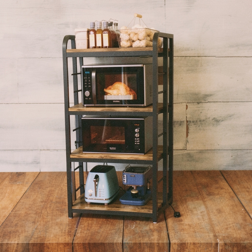 Bakers Rack with Power Outlet, 4-Tier (Rustic Brown)