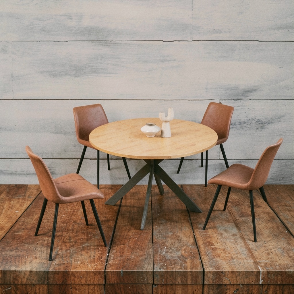 46.4" Round Dining Table Set, Mid Century Modern