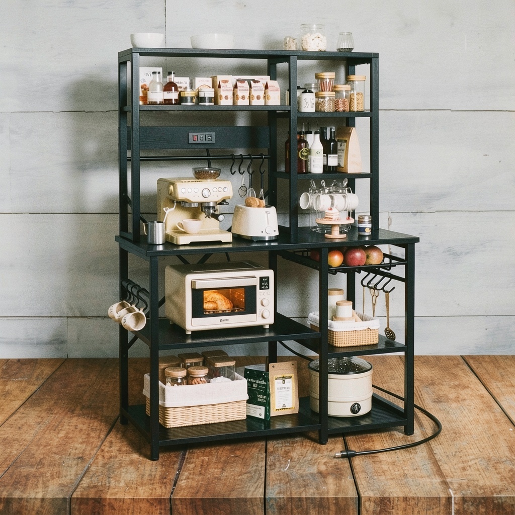 SUPERJARE Large Bakers Rack with Power Outlets, 6-Tier, Black