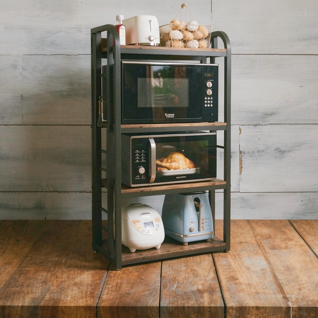 Microwave Oven Stand with Storage 4 Tiers (Brown)