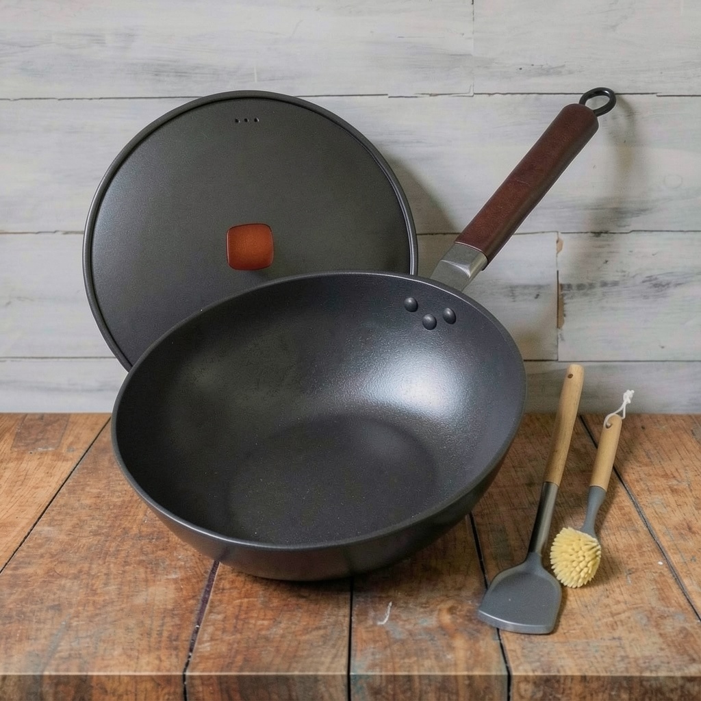 13" Carbon Steel Wok Set with Lid & Spatula