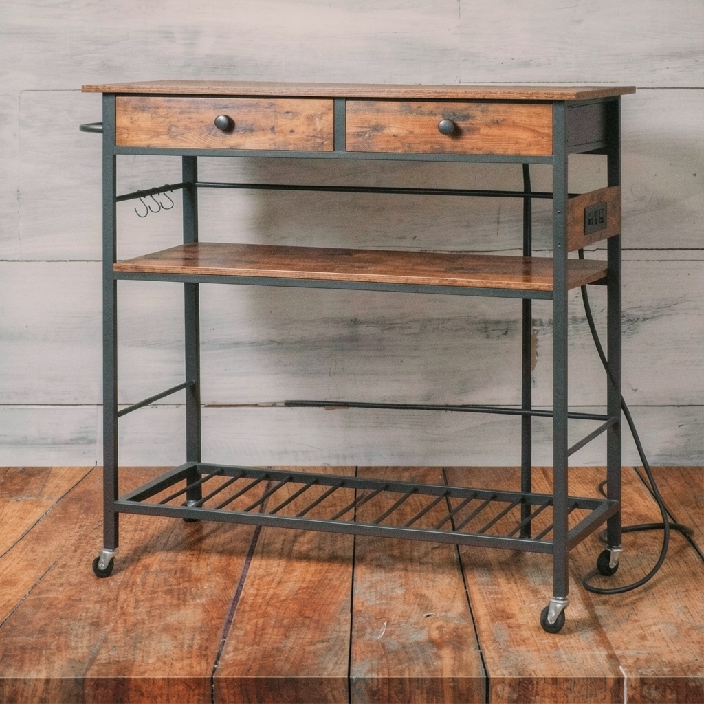 HOOBRO Kitchen Island with Storage, 2 Drawers & Outlet