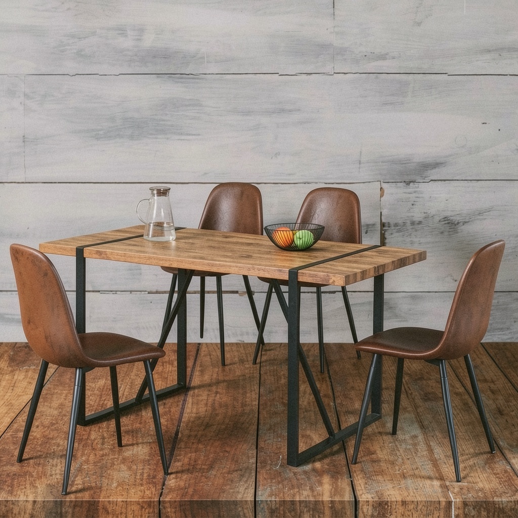 Dining Table Set for 4, 55'' Table & Suede Chairs