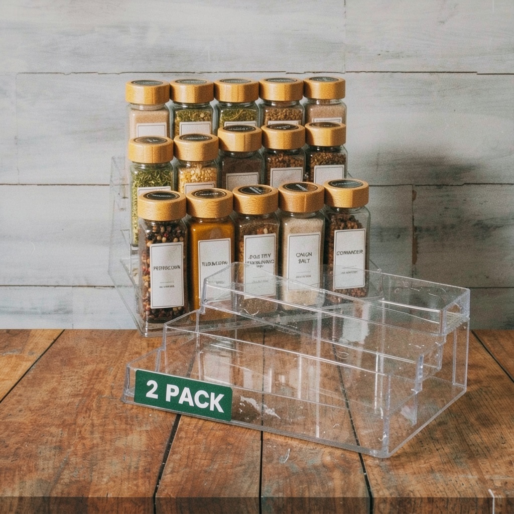 Oizeir Clear Spice Rack (2-Pack) – 3-Tier Acrylic Organizer