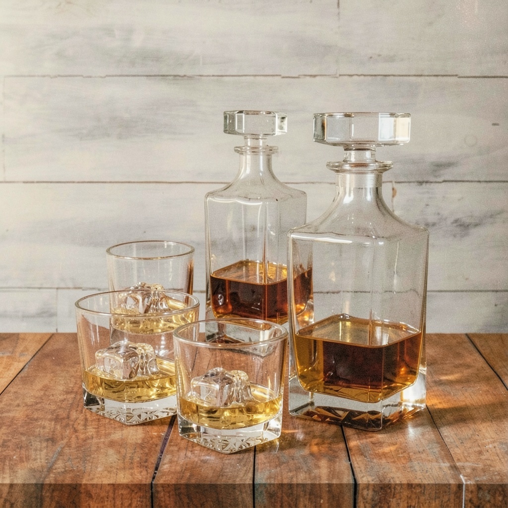 Square 25Oz Whiskey Decanter Set With 2 Glasses