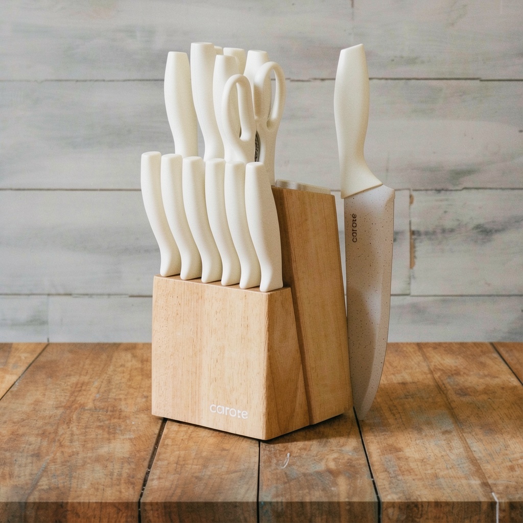 CAROTE 15-Piece Knife Block Set (White)
