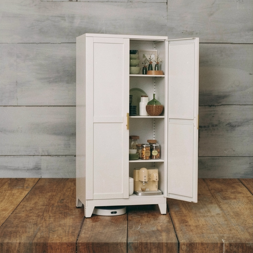 Metal Pantry Cabinet with 2 Doors, White