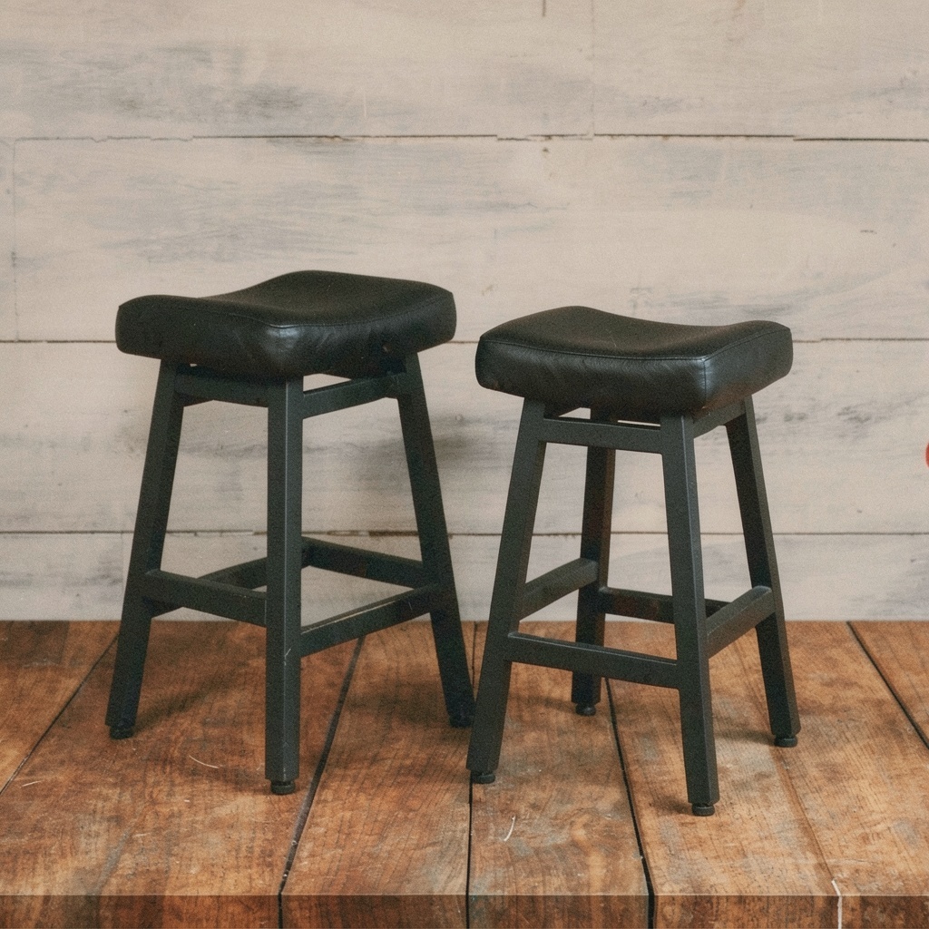 24-Inch Counter Height Bar Stools, Set of 2, Bonded Leather, Metal Legs