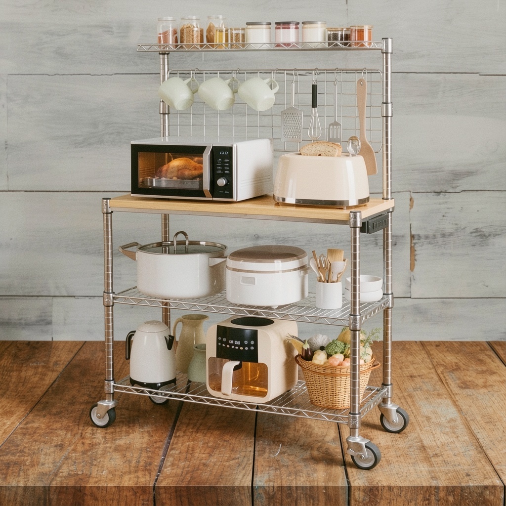 Leteuke Bakers Rack with Power Outlet & Storage, 4-Tier Metal