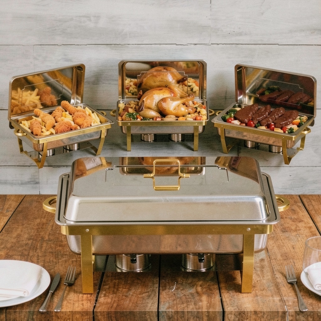 Chafing Dishes for Buffet 4 Pack, 9QT Gold & Silver