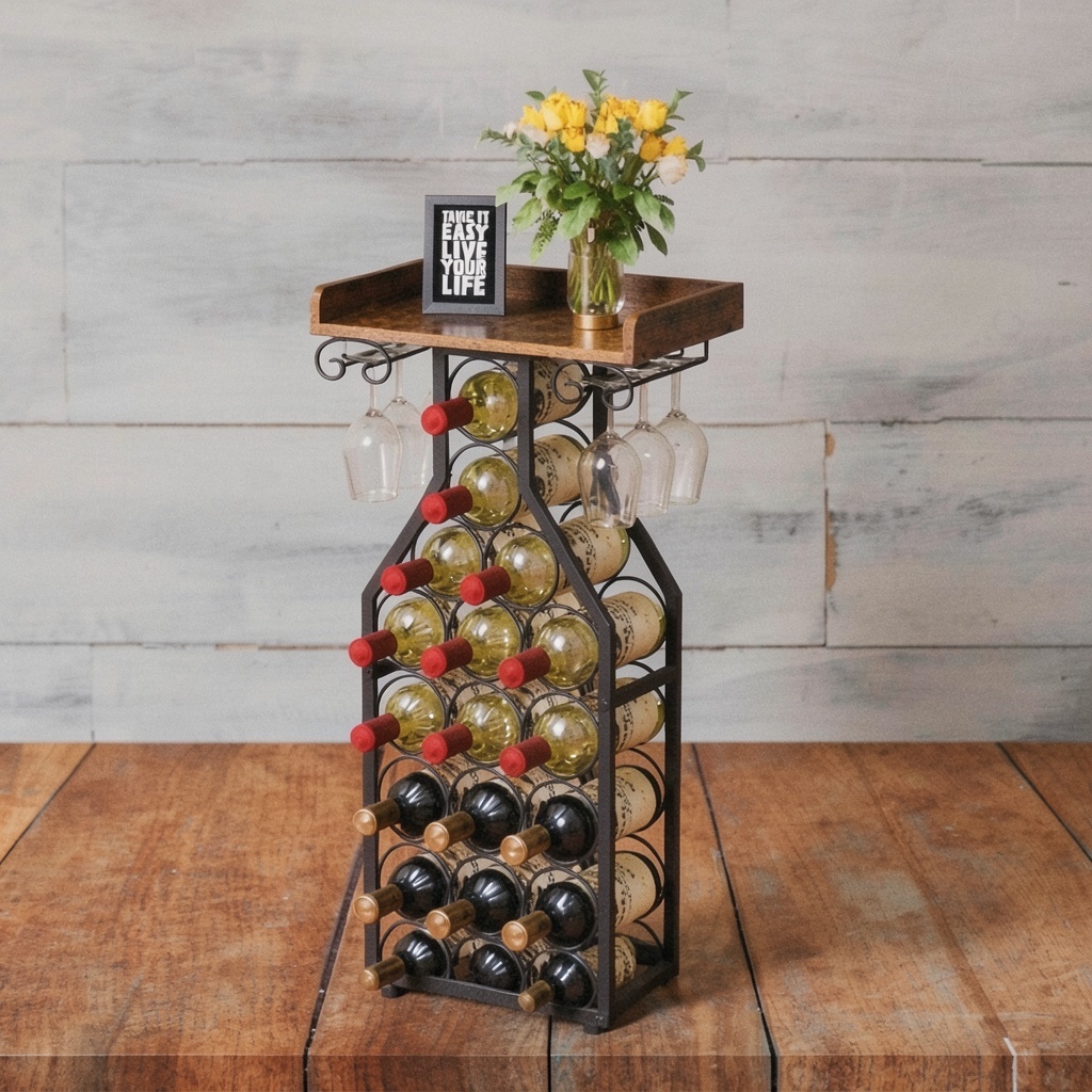 X-cosrack Wine Rack Mini Bar Table, 19 Bottles