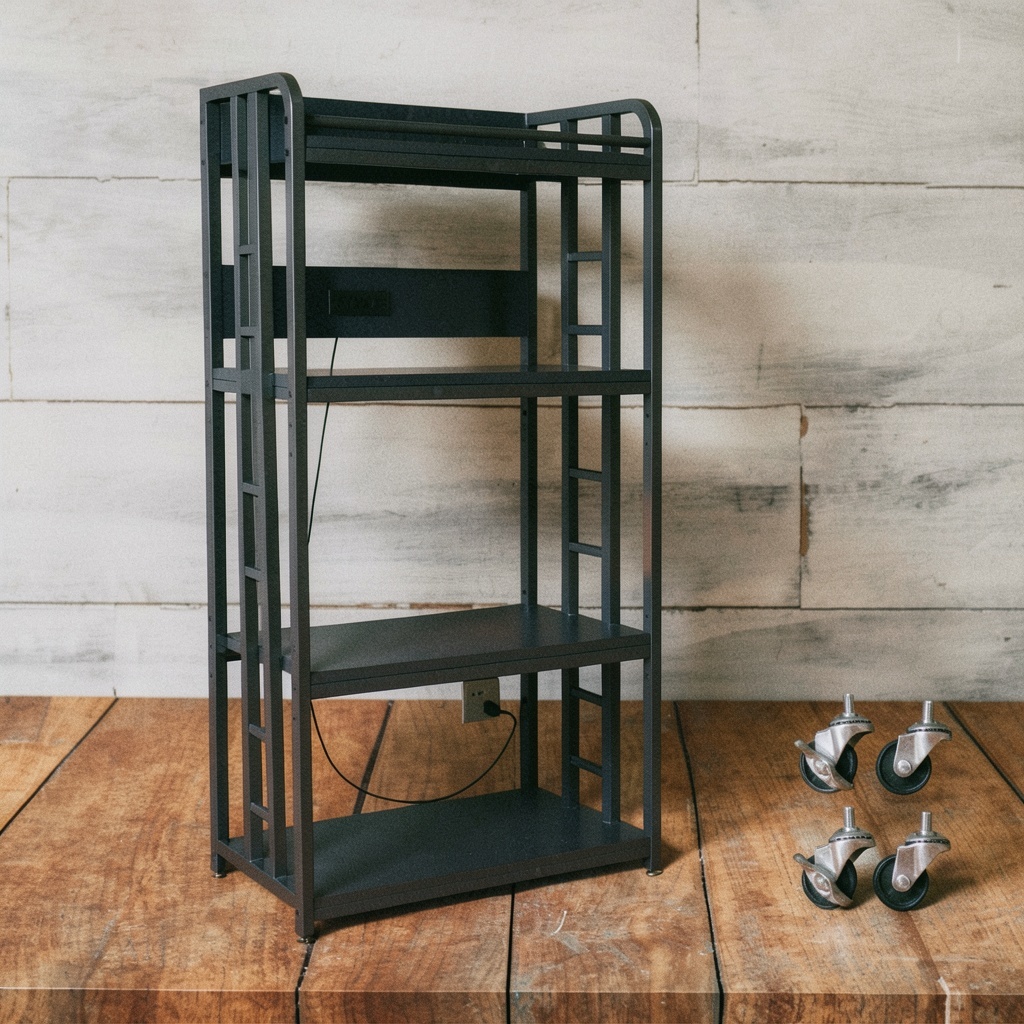 Adjustable 4-Tier Heavy Duty Kitchen Baker's Rack with Power Outlet (Black)