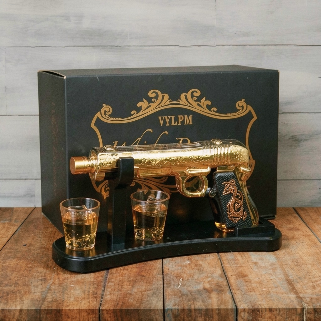 Handcrafted Gun Whiskey Decanter Set with 2 Glasses