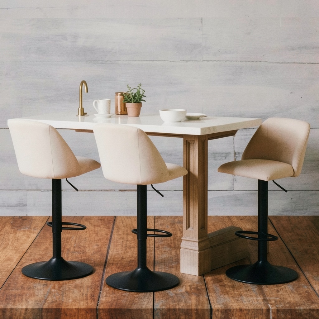 COLAMY Swivel Bar Stools, Set of 3, Adjustable Height, Full Back