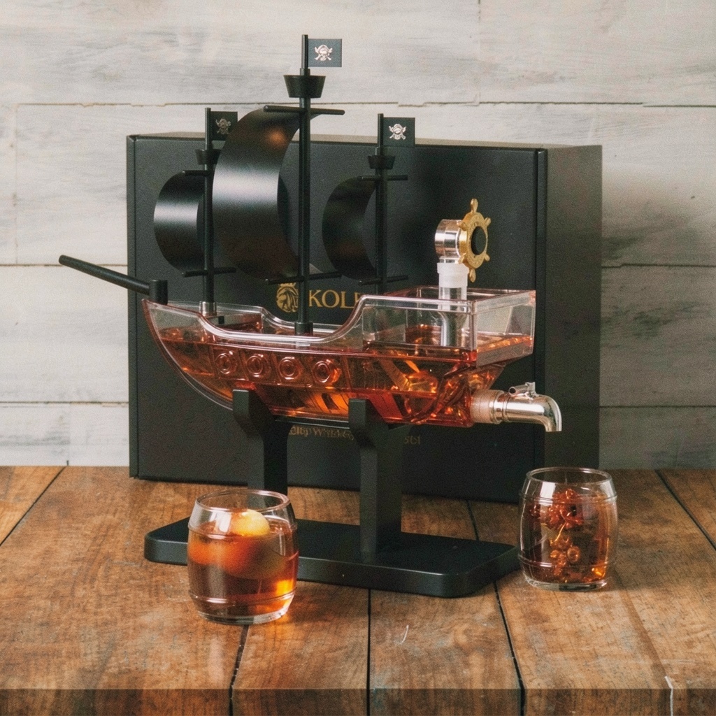 Kollea Pirate Ship Whiskey Decanter Set with 2 Glasses