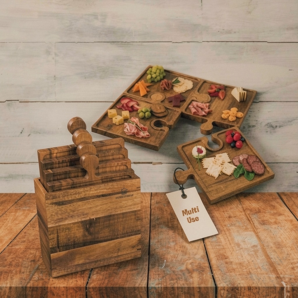 Puzzle-Shaped Acacia Charcuterie Boards (Set of 4)