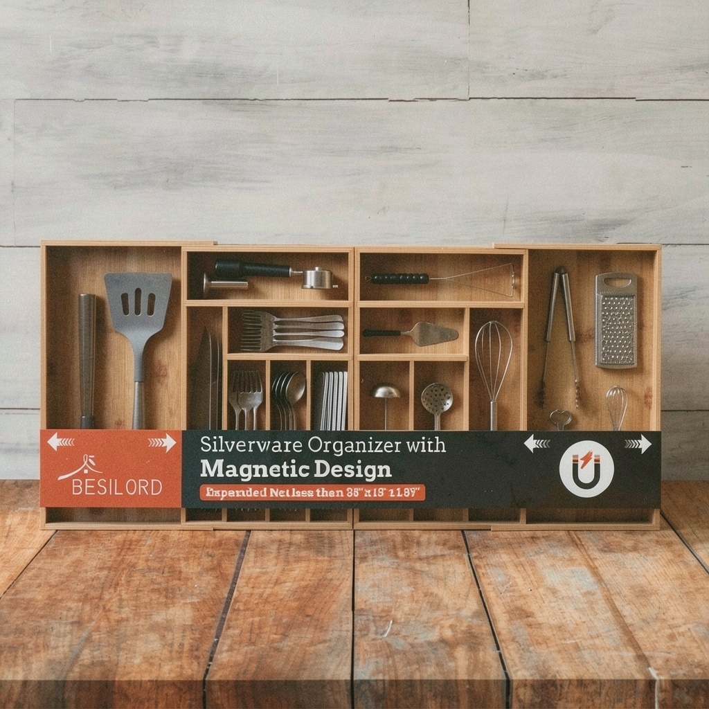 Magnetic Connected Expandable Bamboo Organizer