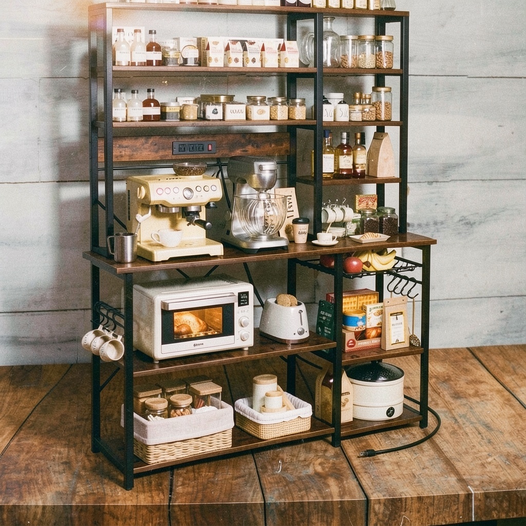 SUPERJARE Larger Bakers Rack with Power Outlets, 6-Tier