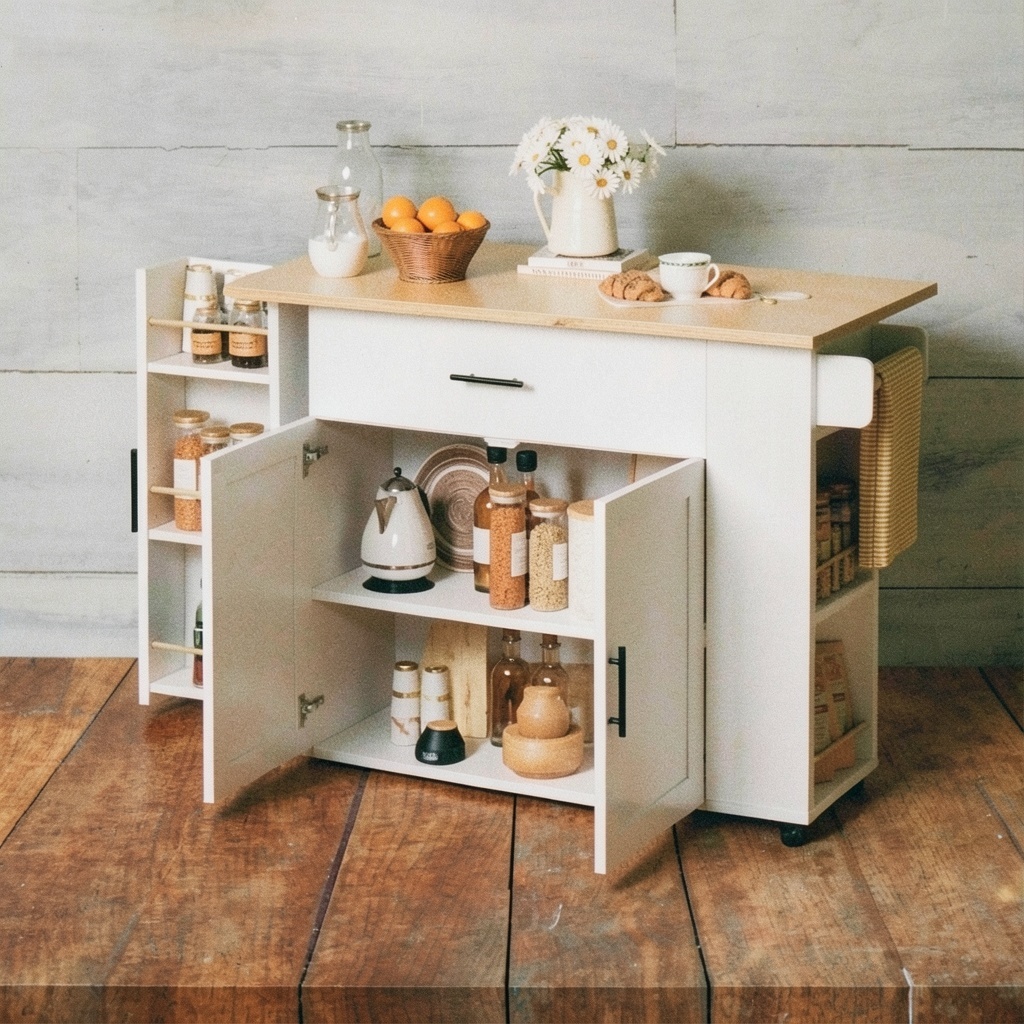 IRONCK Kitchen Island with Drop Leaf and Towel Rack