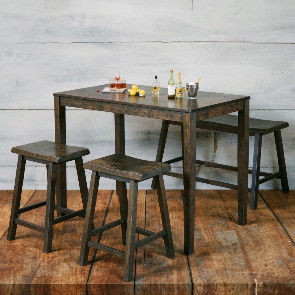 PHI VILLA Counter Height Table and Chairs, Solid Wood