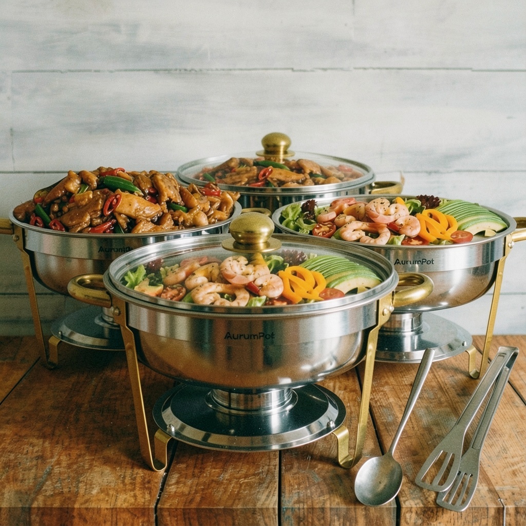 AurumPot 6QT Stainless Steel Chafing Dishes, 4 Pack