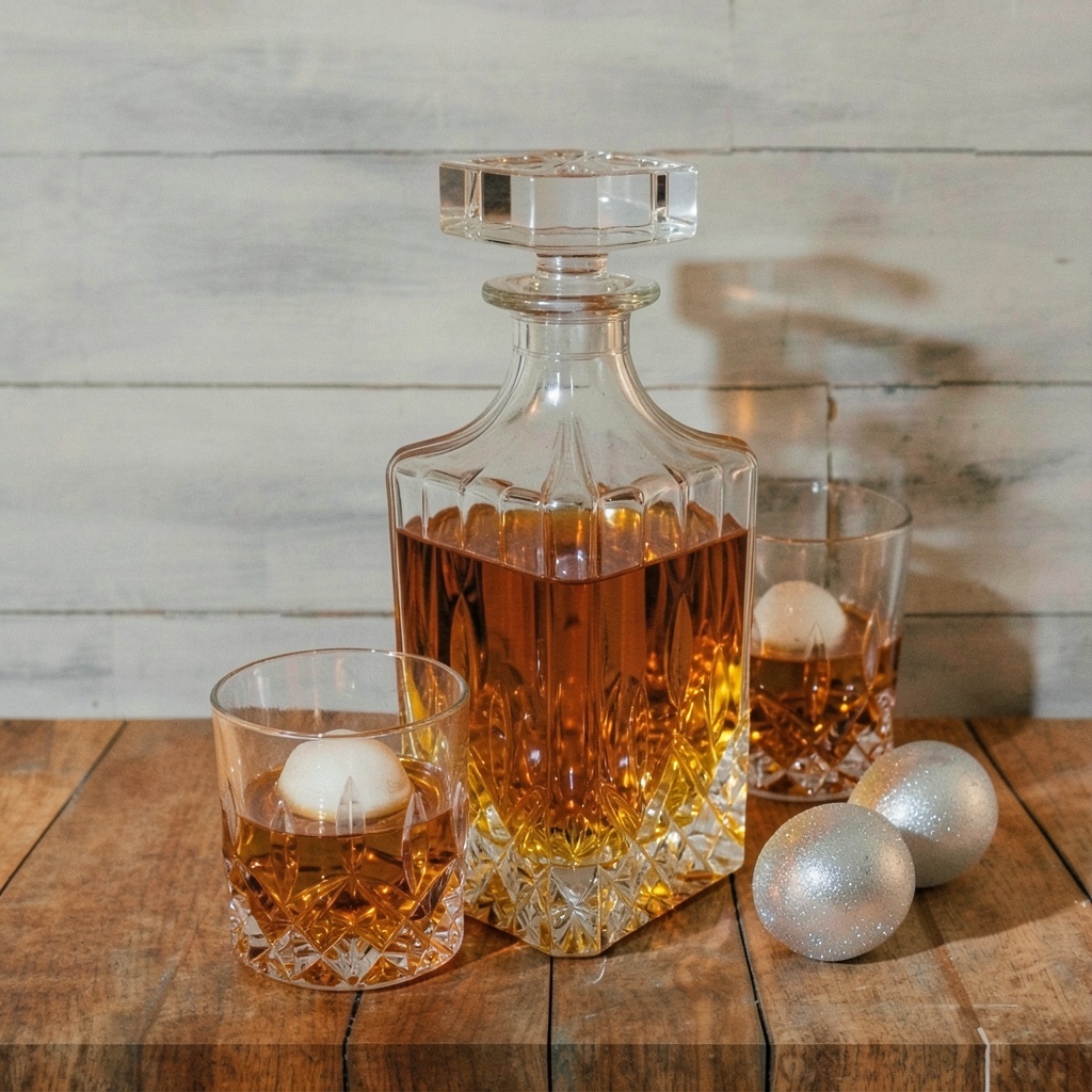 Whiskey Decanter Set for Men with 4 Glasses & Ice Molds