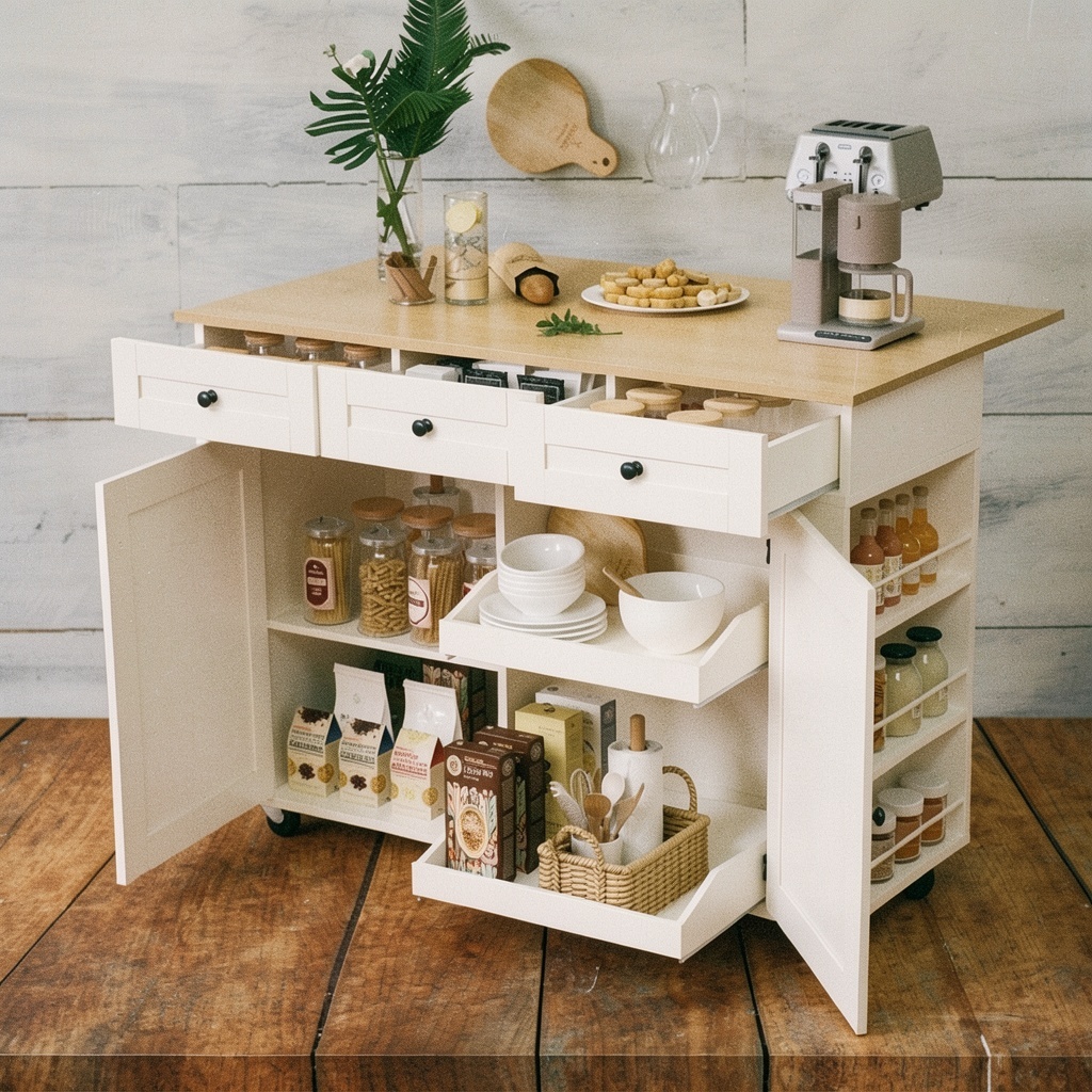 GarveeHome Rolling Kitchen Island with Drop Leaf & Charging Station