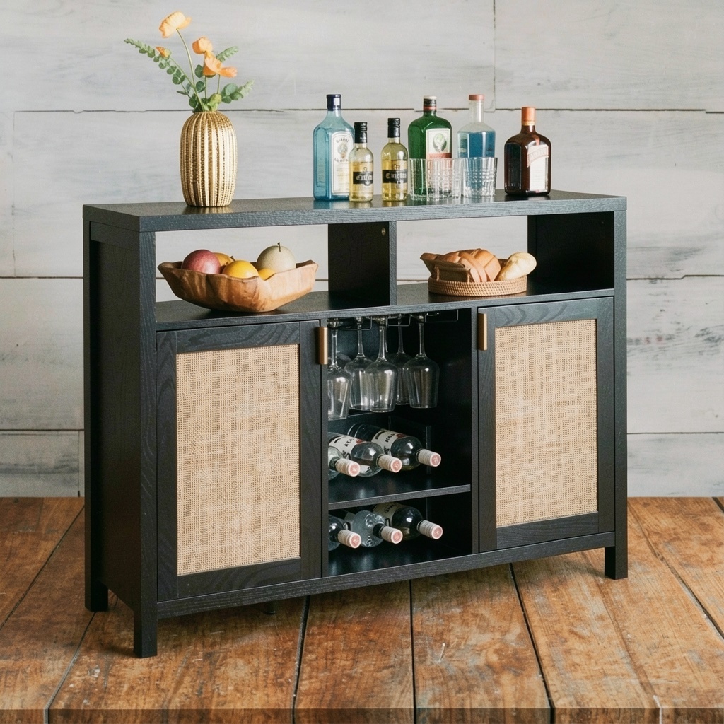 SICOTAS Rattan Coffee Bar Cabinet