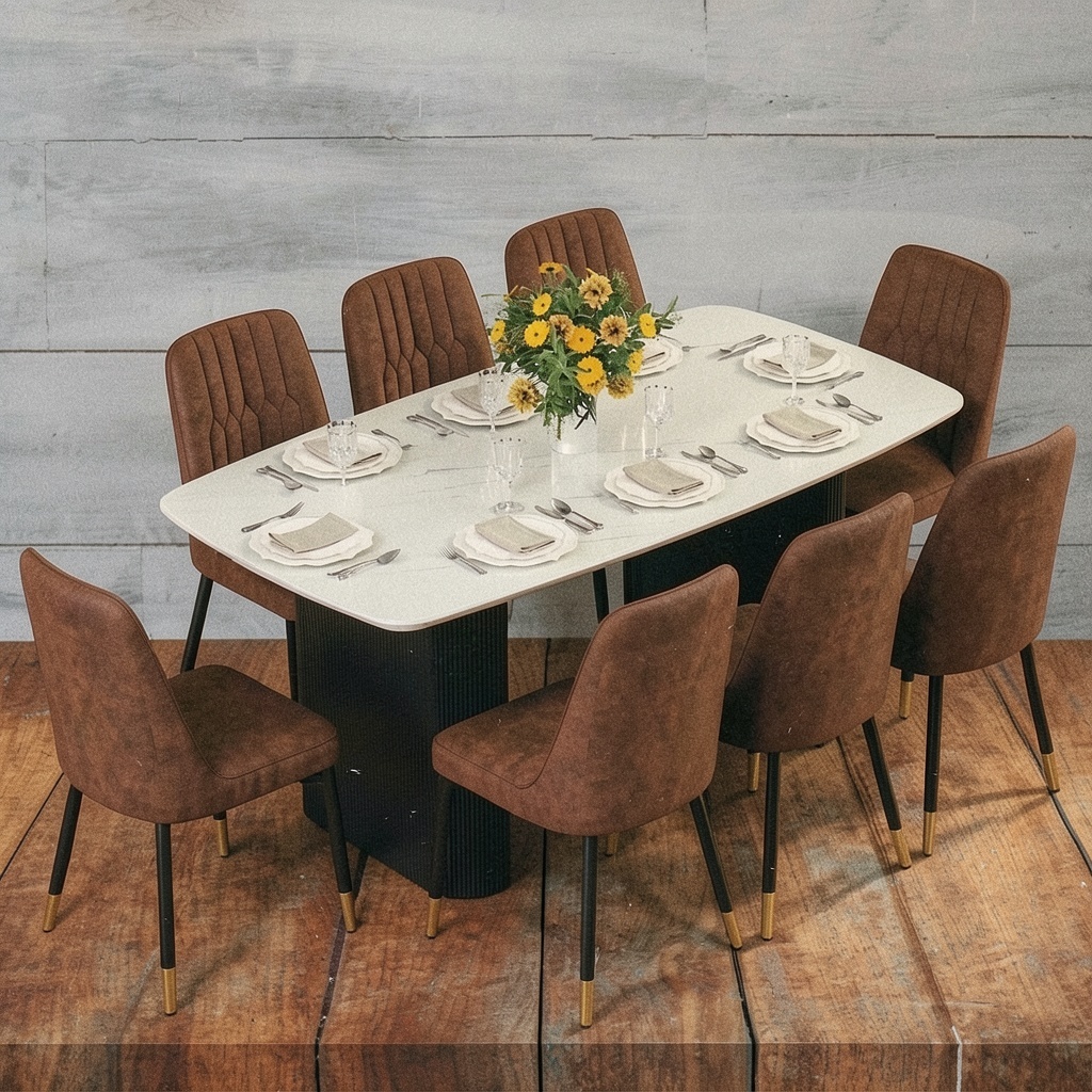 Ebullient White Dining Table Set for 8, Marble Oval