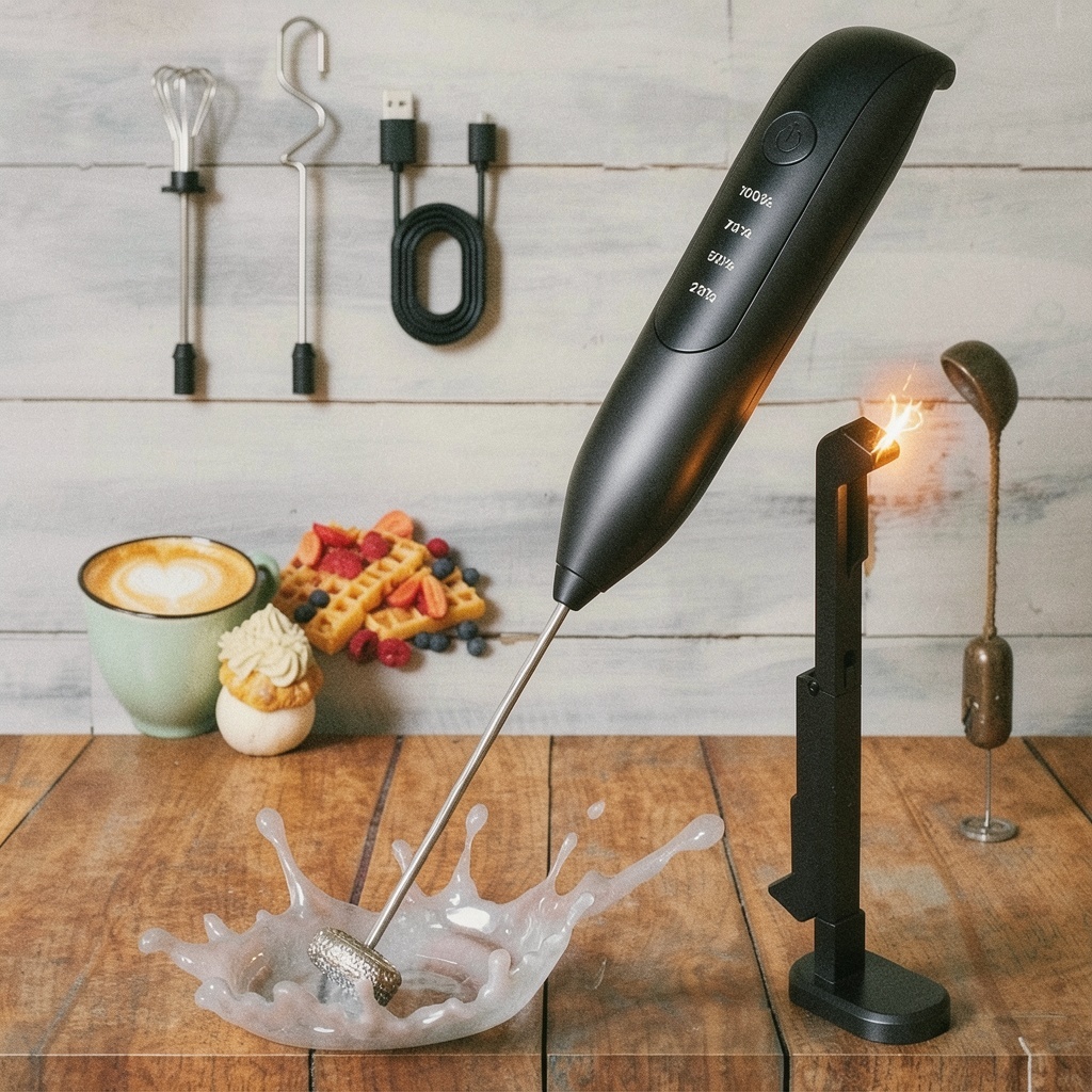 Electric Milk Frother Handheld, LED Display, Wireless Charging